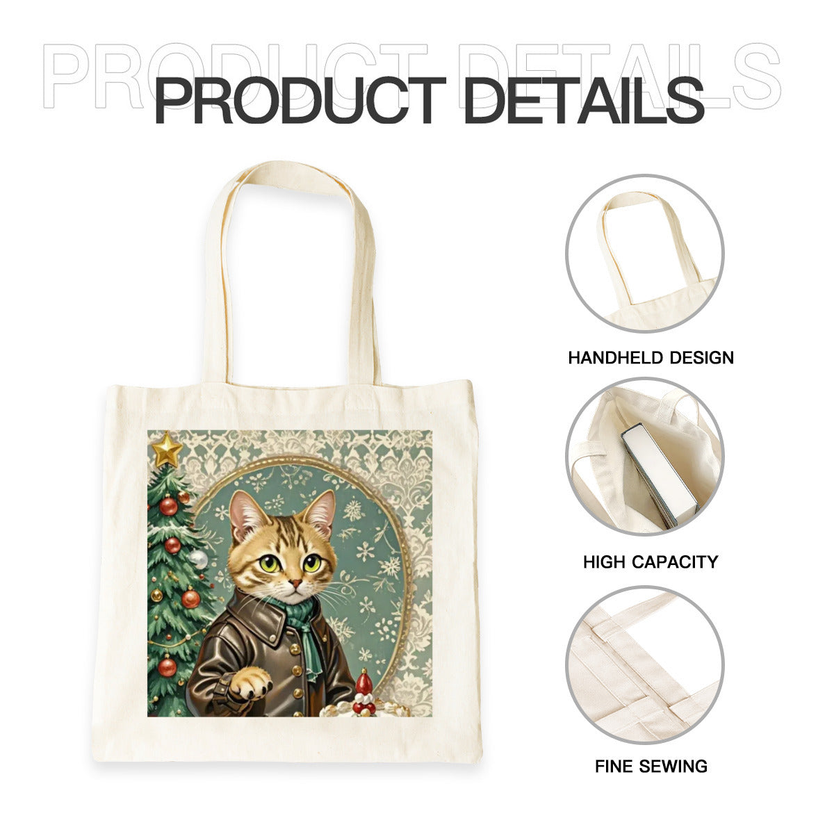 小猫 & 圣诞树 & 男孩帆布手提包