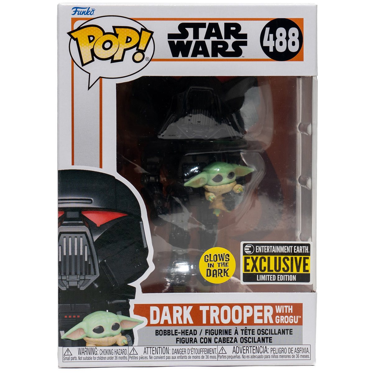 星球大战:曼达洛人黑暗士兵与 Grogu 夜光 Pop!Funko 乙烯基人偶 #488 - 限量版