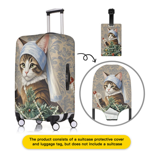 Kitty & Christmas Tree & Girl Set of 2: Luggage Cover & Tag