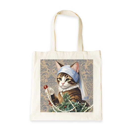 Kitty & Christmas Tree & Girl Canvas Tote Bag