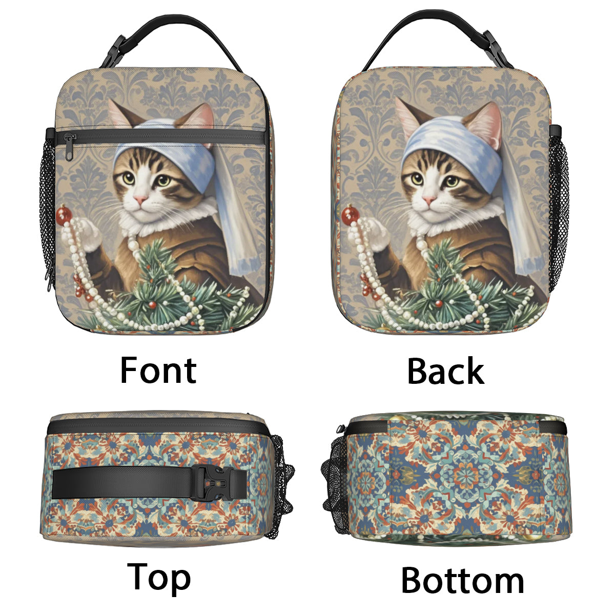 小猫&圣诞树&女孩午餐袋