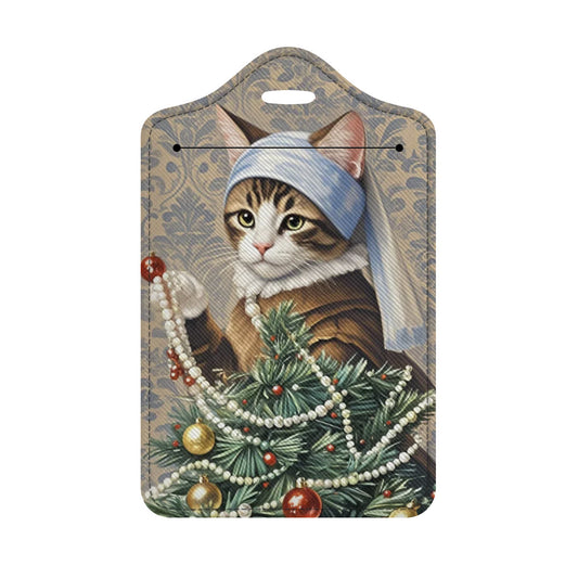 Kitty & Christmas Tree & Girl PU Leather Luggage Tag